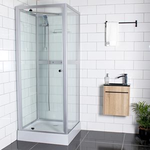 Oumeiga Cabine de <span class=keywords><strong>douche</strong></span> <span class=keywords><strong>italienne</strong></span> pré-assemblée Verre carré avec cadre Pivot Style ouvert pour salle de bain d'hôtel - Product Image 1