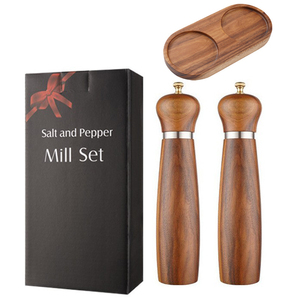 Ensemble moulin à sel et à poivre en bois d'acacia, moulin à poivre en bois avec noyau en céramique réglable pour la cuisine, la cuisson, la salle à manger et la décoration - Product Image 6