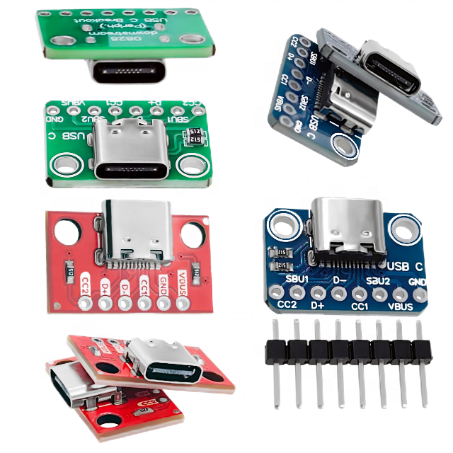 TYPE-C USB to Pin DIP Female B-type Connector Adapter Board Blue Green Red test Board
