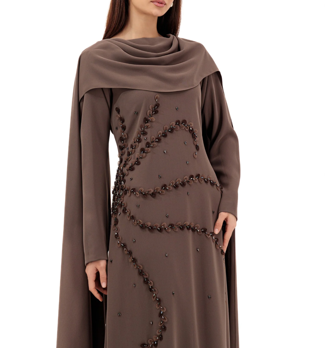 Elegant Eid Dress 2026 Evening Dress brown Kaftan Hari Raya Hand Sleeve  Flower Muslim Fashion Special Sleeve Jalabiya Dress| Alibaba.com