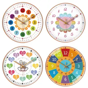 Modern Silent Wall Clock Easy to Read Educational Tool Telling Time Teaching Clock for Kitchen Home Decorative Kids Learning