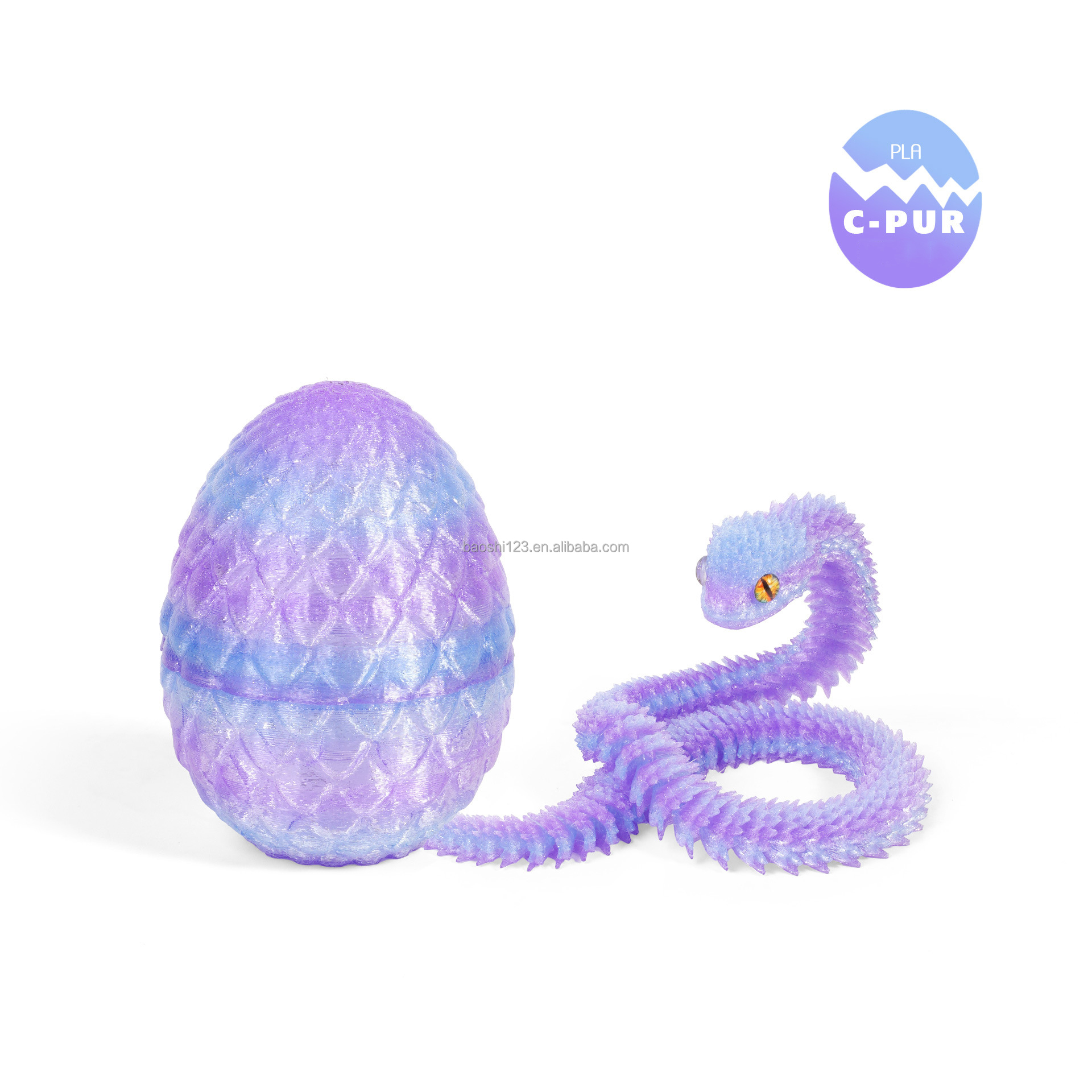 Oeuf de dragon 8,5 cm + Vipère 30 cm - Crystal Dream Purple