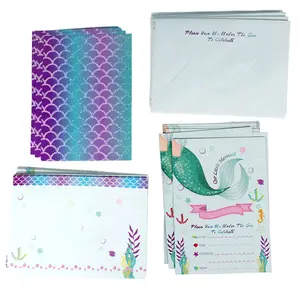 Fabricante de tarjetas con purpurina creativa, 24 Uds., tarjeta de invitación de aniversario de papel con sobre y pegatina de cera para fiesta