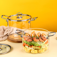 Ensemble de casseroles en verre fait main résistant à la chaleur avec couvercle, batterie de cuisine en verre antiadhésive, compatible avec les plaques de cuisson, pour les pâtes et les nouilles