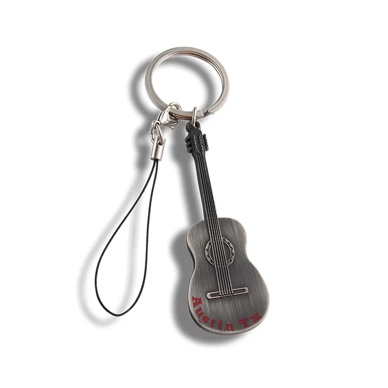 Factory Wholesale Metal Keyring Guitar Shaped Custom Lanyard Keychain With Custom Logo