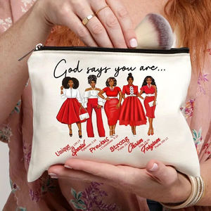 Bolsa de Cosméticos de Lona Cristiana para <span class=keywords><strong>Mujer</strong></span>, Bolsa de Maquillaje con Versículo Bíblico, Dios Dice que Eres Única, Especial y Preciosa, Bolso de Regalo de Fe - Product Image 3