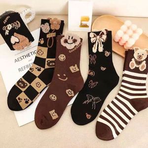 Wholesale Student Cotton <b>Socks</b> Custom Coffee Color Bear Leisure Match Tall Tube Breathable Women Winter <b>Socks</b> - Product Image 4