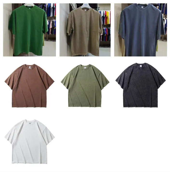 250gsm Axit Rửa Màu Sắc Trang Bị T-Shirt Tùy Chỉnh Trống T-Shirt 100% Cotton T Áo Sơ Mi Nặng Tùy Chỉnh Người Đàn Ông Của T-Shirts