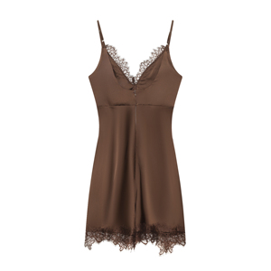 <span class=keywords><strong>Abito</strong></span> <span class=keywords><strong>Mini</strong></span> Slip in <span class=keywords><strong>Raso</strong></span> di Seta con Pizzo in Tinta Unita in 2 Varianti di Colore Moda Casual per Donne - Product Image 3
