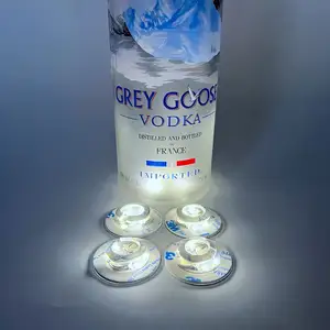 硬质材料廉价防水Led发光杯垫贴纸，带有定制标志，用于水玻璃瓶饮料杯