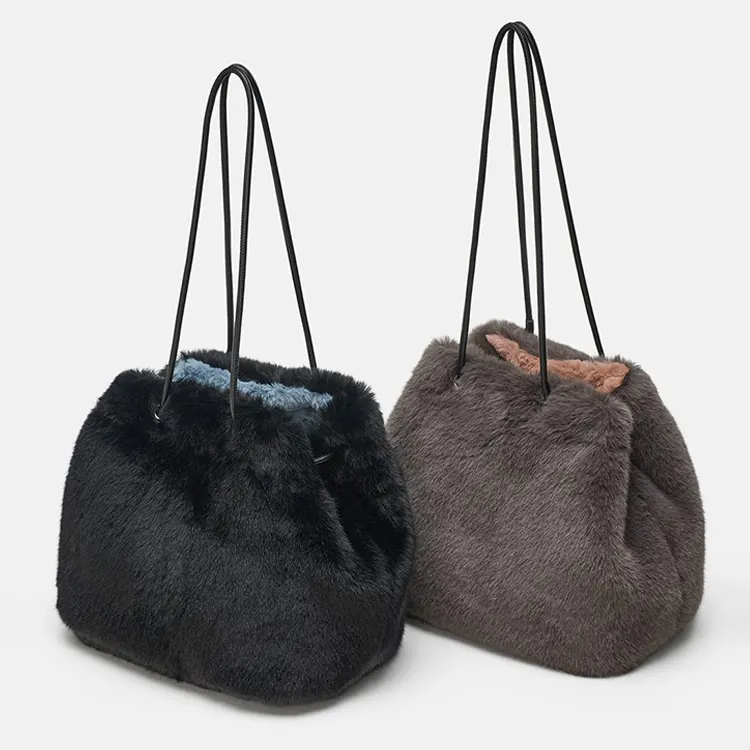 Индивидуальная зимняя сумка из искусственного кроличьего меха, кожаный женский кошелек на плечо, женская сумка-тоут, сумка-шоппер