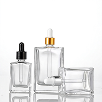Bouteilles cosmétiques en verre transparentes plates carrées vides de 20 ml, 30 ml, 50 ml avec compte-gouttes et sérigraphie pour collyres – Vente en gros
