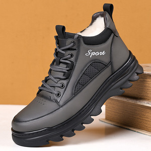 Bottes d'hiver pour hommes en cuir véritable, hauteur cheville, bout rond, doublure en peluche, semelle extérieure antidérapante en caoutchouc, semelle intermédiaire en EVA, chaudes pour l'extérieur - Product Image 1