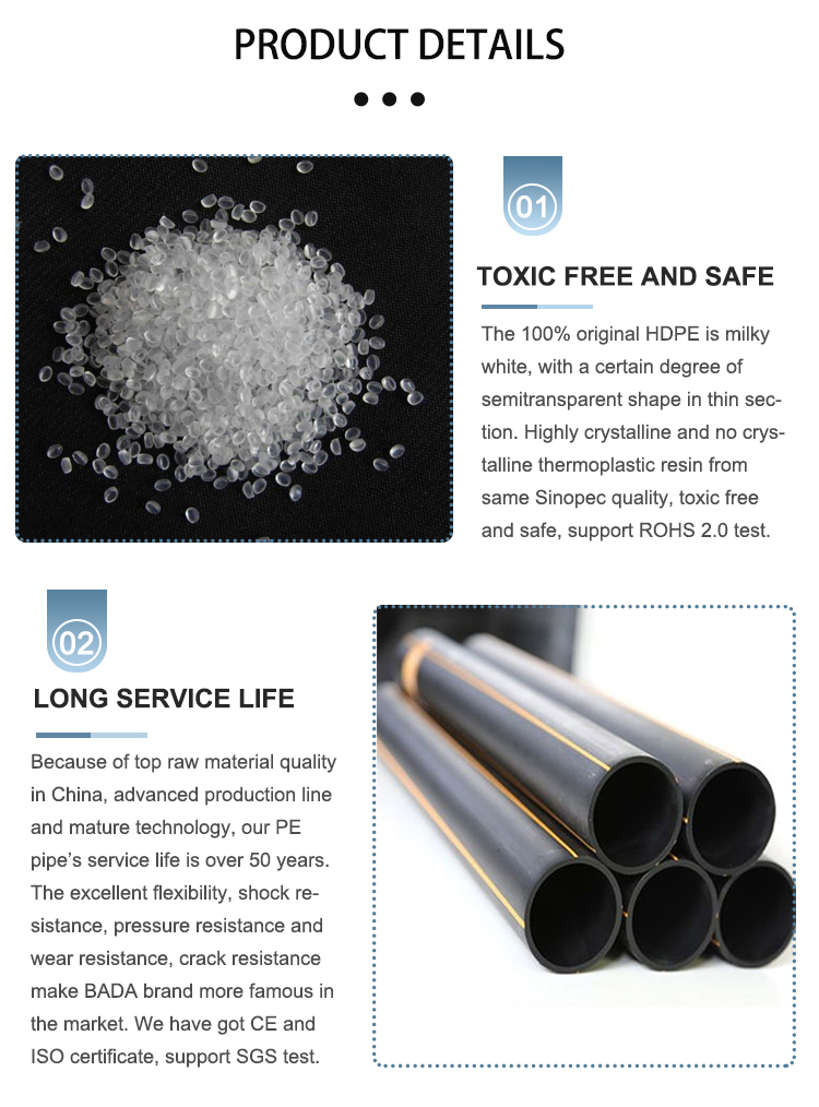 Compressed Gases HDPE PE Pipe 150mm , Polyethylene HDPE Sprinkler Irrigation Pipe