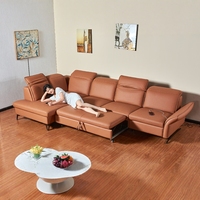 Canapé d'angle intelligent en forme de L avec rangement dissimulé, chaise inclinable électrique et lit escamotable convertible pour salon