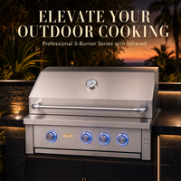 Barbecue à gaz encastrable professionnel à 3 brûleurs avec rôtissoire intégrée et brûleur arrière haute puissance – Station culinaire polyvalente