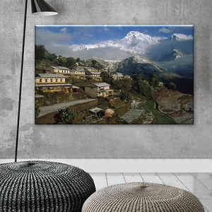 Hermosas Pinturas de Paisajes del Pueblo Nepalí, Himalaya Nepalí, sobre Lienzo, para Decoración de Hoteles - Product Image 3