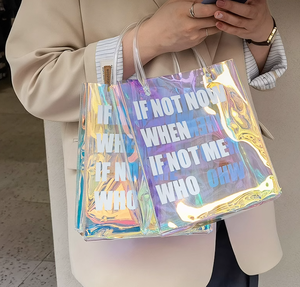 Sacs fourre-tout promotionnels en PVC respectueux de l'environnement avec logo personnalisé conception claire holographique à faible quantité minimale de commande réutilisable et étanche - Product Image 4