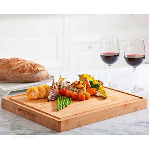 Planche à découper rectangulaire en bambou épaisse avec rainure pour les jus, tapis antidérapants, logo laser pour la cuisine - Product Image 3