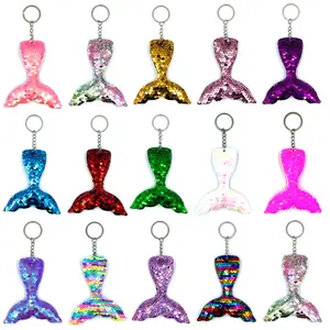 Cute Bling Shiny Reflective Sequins Mermaid Tail Keychain Sea Birthday Party Gifts Car Bag Luggage Accessories Pendant Keychains