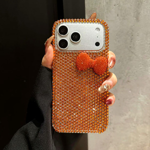 เคสโทรศัพท์มือถือลายโบว์เพชรสีส้มไล่เฉด สำหรับ iPhone 17 16 15 14 Pro Max ประดับกลิตเตอร์รูปผีเสื้อวิบวับ คริสตัลนีออน ฝาหลัง - Product Image 4