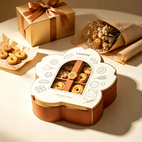 Boîte rigide trapézoïdale personnalisée avec logo, fenêtre transparente, impression dorée, plusieurs compartiments, emballage cadeau alimentaire écologique