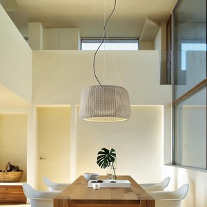 Lampe suspendue en rotin de style japonais, ronde, E27, à économie d'énergie, luminaire décoratif pour cour extérieure, restaurant, hôtel - Product Image 2