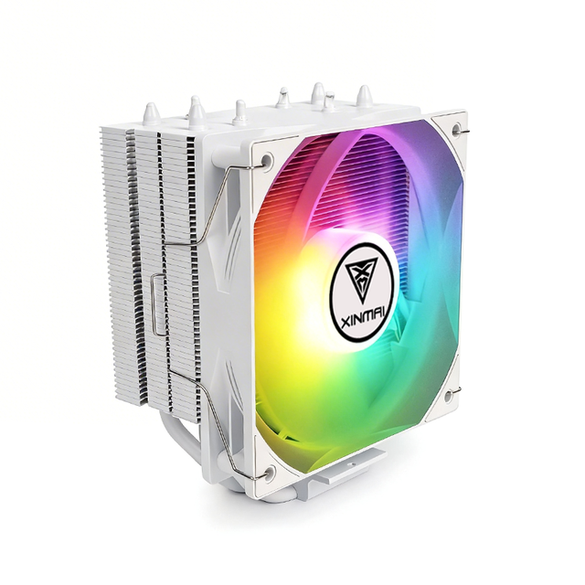XINMAI White RGB 120mm Fluid Bearing CPU Cooler with Copper & Aluminum Heatsink 15-35dBA Quiet Operation