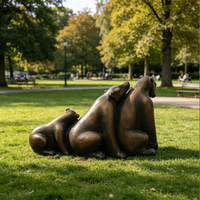 Grande sculpture animale en fibre de verre pour aménagement public, thème trois ours en bronze antique, ornement de pelouse pour parc à thème