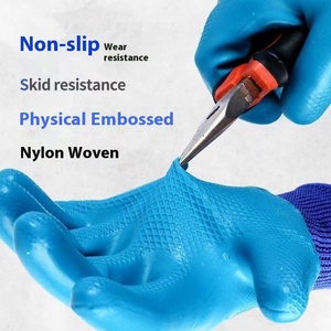HBC قفازات عمل منقوشة مطلية بمادة اللاتكس الأزرق والبوليستر عالية الجودة لقفازات سلامة البناء للرجال - Product Image 4