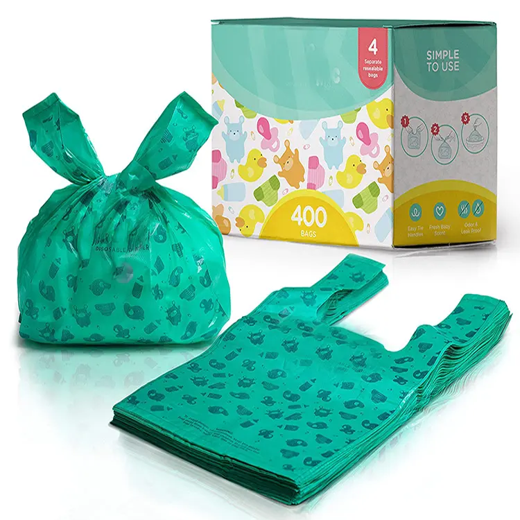 Biodegradable Disposable Diaper Sacks, Lavender Scented Easy-To-Tie Tabs Baby Plastic Disposable Nappy Sacks Bags