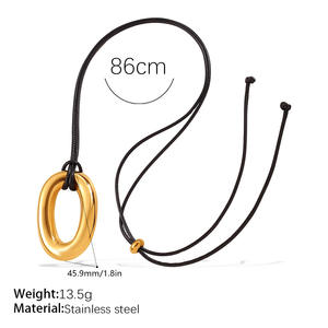 Collar de Cuero Negro Vintage Hecho a Mano Lincy, Collar con Dije de Aro de Acero Inoxidable 316l, Colgante con Anillo en O Chapado en Oro de 18k - Product Image 6