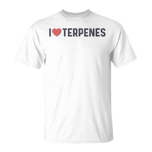 Camiseta I Love Terpenes Blanca Unisex de Algodón con Cuello Redondo y Manga Corta para Uso Casual y Actividades Promocionales - Product Image 1