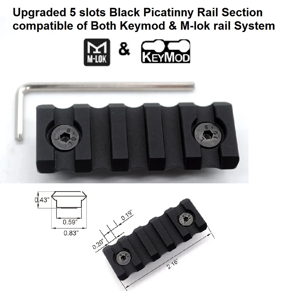 Aplus Universal Upgraded optional 3,5,7,9,11,13 slots Black Picatinny Rail Section compatible of Both Keymod&M-lok rail System