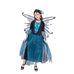 服装女孩孩子蓝色童话万圣节角色扮演蝴蝶服装的孩子