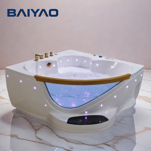Acrylique 2 Personne Jakuzzi Coin Baignoire Intérieure Double Avec LED Lumières Cascade Jets pour Whirlpool <span class=keywords><strong>Jaccuzi</strong></span> <span class=keywords><strong>Spa</strong></span> - Product Image 5