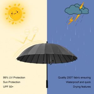 Factory Wholesale 24 Strong Ribs <b>Windproof</b> Fiberglass Golf <b>Umbrella</b> Automatic Sun Protection Straight Handle Golf <b>Umbrella</b> With - Product Image 5