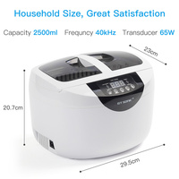 Pembersih Perhiasan & Gigi Ultrasonik Elektrik 20kHz Tangki Baja Tahan Karat Portabel Rumah Tangga Timer Digital 480s 2.5L