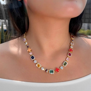 Collier de luxe 2025 en pierres précieuses mélangées, design croix tennis, zircon exquis, chaînes ajustables tendance pour femme, meilleure qualité - Product Image 6