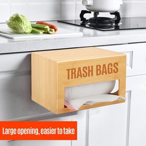 Boîte de rangement en bois pour sacs poubelles, organiseur de cuisine, porte-rouleau en bambou avec étiquettes pour sacs poubelles - Product Image 4