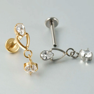 <b>Titanium</b> G23 Zircon Earrings Tassel <b>Chain</b> Heart Shape Party Fashion Piercing Jewelry - Product Image 2