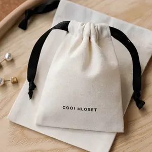 ถุงผ้าฝ้ายขนาดเล็ก ถุงผ้าใบ เชือกผูก พิมพ์ เครื่องประดับ ต่างหู สร้อยคอ เก็บผ้าใบ กระเป๋ามัด
