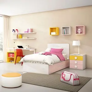 20KAD012粉色现代设计女童床儿童床房木制女童卧室套装儿童储物柜