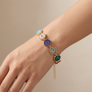 Bracelet à quartz solaire multicolore naturel breloques à maillons de galvanoplastie en or bracelet fait main en alliage de cuivre chaîne réglable - Product Image 2