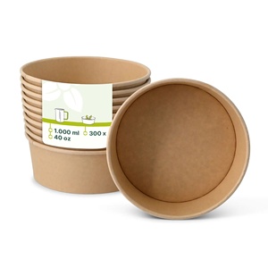 Eco-Friendly Premium Paper Bowls 1000ml Large Capacity 185mm Diameter Brown Color Round Disposable Bowls - Product Image 1