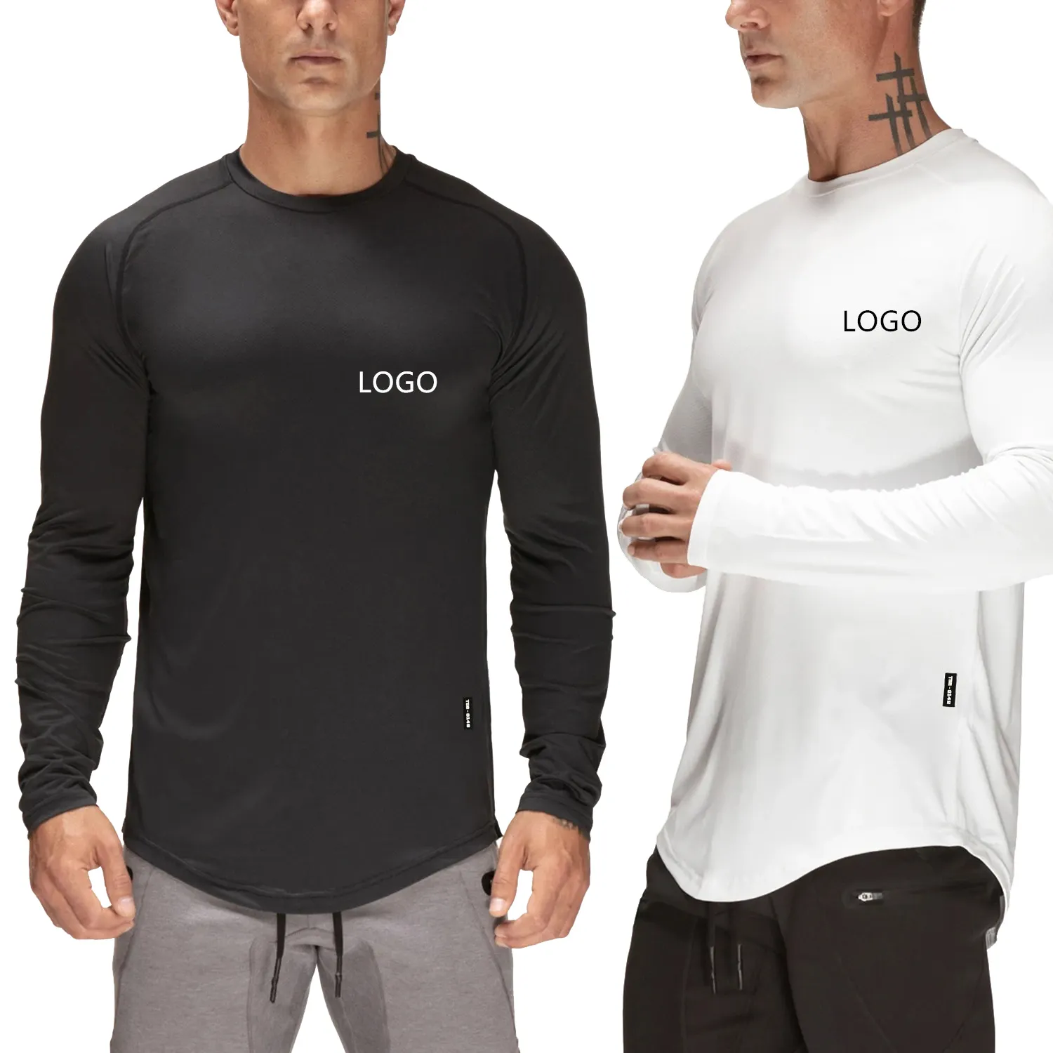 사용자 정의 인쇄 코튼 풀 슬리브 라글란 티셔츠 남성 일반 체육관 슬림 피트 긴 소매 티셔츠