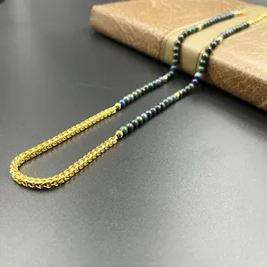 Set di collana di gioielli con catena in pietra naturale con perline verdi dorate all'ingrosso in acciaio inossidabile di moda in oro 18 carati