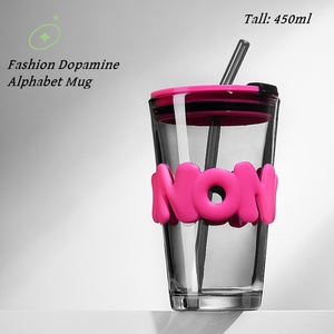 แก้วน้ำพกพาแบบยุโรป ขนาด 450 มล. ดีไซน์สวยงาม ใช้ซ้ำได้ พร้อมฝาปิดและหลอดดูด สำหรับน้ำผลไม้ ชา<span class=keywords><strong>นม</strong></span> และกาแฟ - แก้วน้ำสวยงาม - Product Image 3