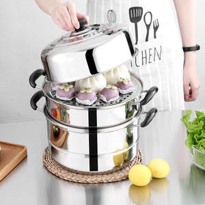 Olla vaporera Hegon de acero inoxidable de 30 cm, triple capa, engrosada, con tapa de vidrio para cocina de inducción y estufa de gas - Product Image 2