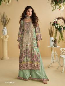 Moda Pakistaní, Elegante Salwar Kameez Tradicional Indio con Estampado Digital y Trabajo ZAari, para Fiestas, Tela de Piel sin Coser - Product Image 3